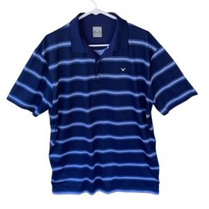 CALLAWAY MENS BLUE STRIPED SHORT SLEEVE POLO SHIRT SIZE LARGE